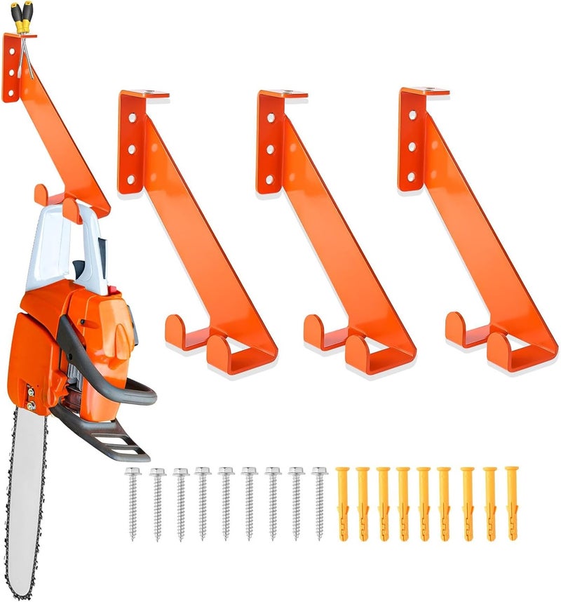 iulrtba 3 in 1 Chainsaw Holder 10" - Heavy Duty Chainsaw Wall Mount, 10 Gauge Steel Chain Saw Hanger for Garage Organization, Hefty Rack Storage Organizer for Chainsaw Accessories and Tools, 180lbs Capacity - Image 1